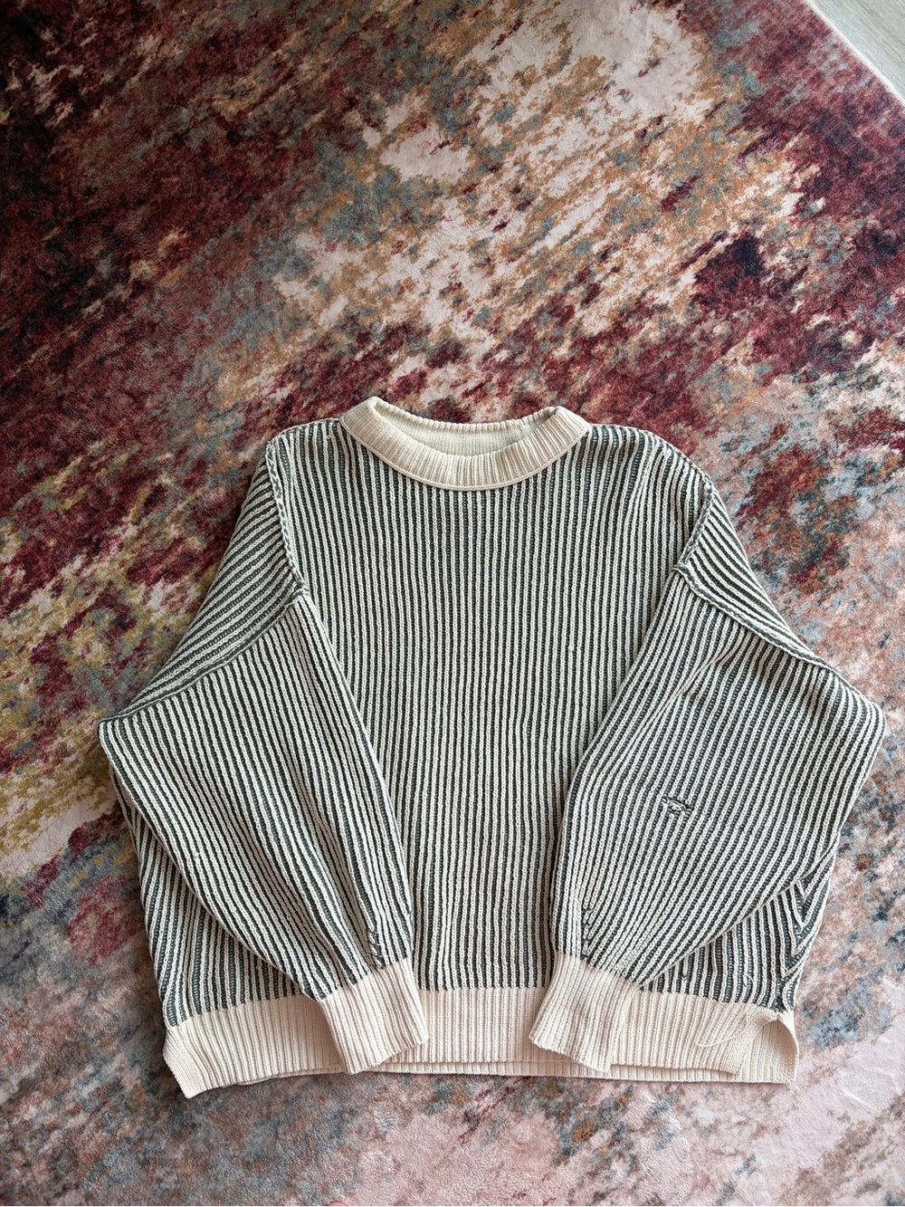 aerie Striped Crewneck Sweater - white and green